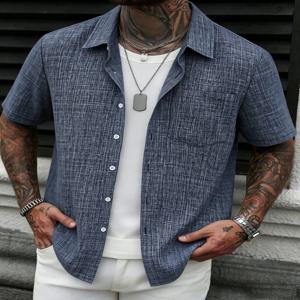 Men's Linen Texture Short Sleeve Shirt Big Size Training Suit Set Men Daily Casual Brushed Training Tops