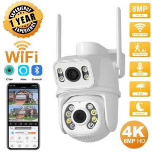 4K 8MP HD 듀얼 렌즈 야외 무선 보안 IP 카메라 외부 Wifi PTZ 카메라 자동 추적 거리 감시 카메라 iCsee
