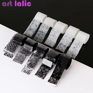 10롤 2.5*60cm 신상 블랙 화이트 레이스 전사지 네일 아트 섹시 풀 랩 플라워 글루 접착제 DIY 매니큐어 스타일링 도구