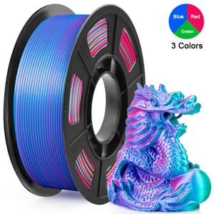 삼색 실크 PLA 3D 프린터 필라멘트, 1.75mm 다색 3D 인쇄 필라멘트, 빨간색 및 파란색 및 녹색 필라멘트, 250g(0.55lbs)