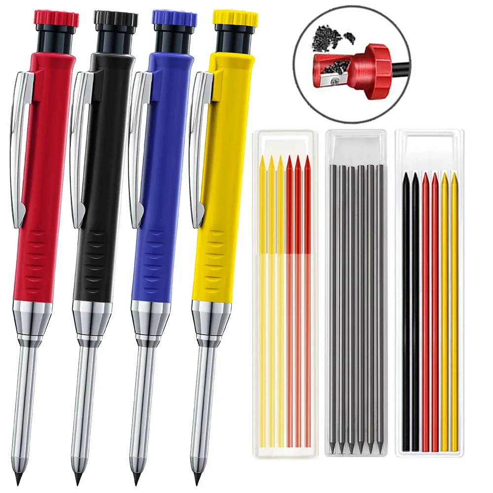 단단한 목수 기계식 펜슬, 샤프너 포함, 목공 도구, 3 색 리필, 건설 도구, 문구 용품, 2.8mm