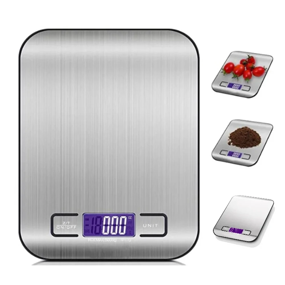 새로운 5kg/1g 휴대용 주방 규모 커피 전자 저울 스테인레스 스틸 표면 LCD 백라이트 주방 음식 저울 무게 도구