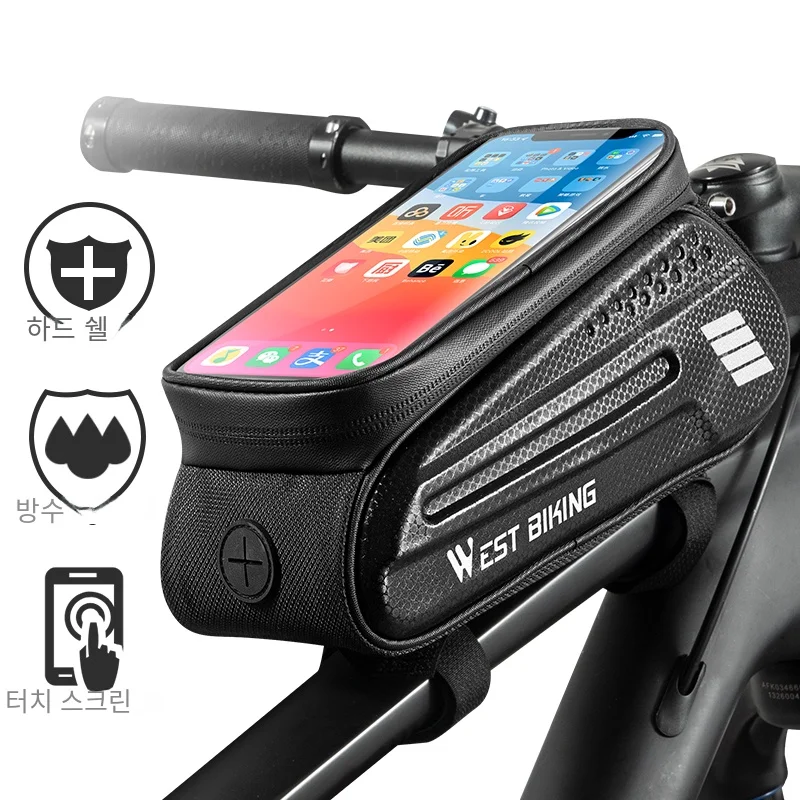 WEST BIKING-자전거 가방, 7.0 인치 휴대폰 가방, 방수 전면 프레임 사이클링 가방, 민감한 터치 스크린 MTB 로드 바이크 가방