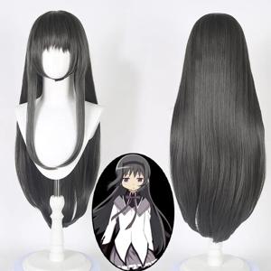 Anime Homura Akemi 가발 코스프레 의상 가발 할로윈 합성 긴 다크 그레이 스트레이트 가발 헤어 애니메이션 파티 가발