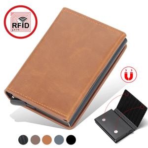 2024 자석 안티 Rfid 차단 ID 신용 카드 소지자 케이스 남성용 가죽 ID 은행 지갑 마그네틱 버클 클로저 카드 소지자