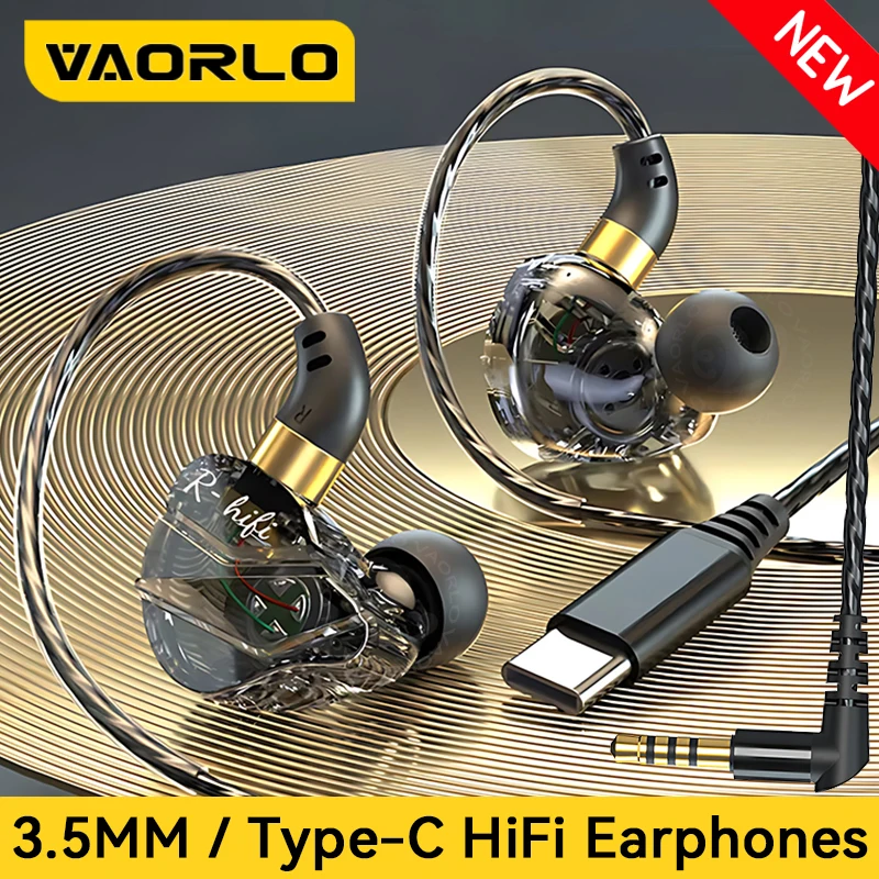 HIFI 유선 이어폰 3.5MM AUX/Type C 잭 9D 서라운드, 마이크 포함 이어폰 투명 음악 헤드셋, iPhone 용 Samsung Android 용