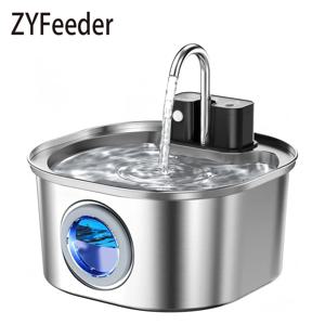 3.2L/108oz 무선 충전 센서 고양이 급수기 스테인리스 스틸 고양이 강아지 물 분수 조용한 수위창 플러그 불필요