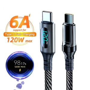 초고속 충전 케이블 120W USB A to Type C 나일론 데이터 케이블 LED 디지털 디스플레이 케이블 (샤오미 레드미 삼성 2026용)