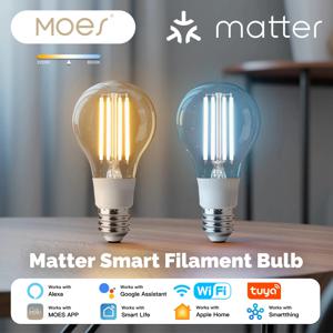 ​ ​ MOES 스마트 필라멘트 전구 E27 7W 디밍 가능 LED 조명 806LM 2700K-6500K, Alexa, Google Home, Tuya Matter와 호환