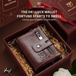 KAVIS RFID 정품 쇠가죽 채찍으로 치다 가죽 지갑 남성용 동전 주머니 포함 머니 카드 홀더 지갑 짧은 캐주얼 지퍼 Bifold