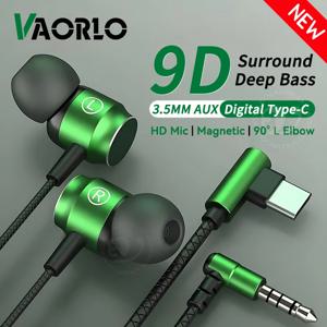 9D HIFI 중저음 게임 이어폰 3.5MM AUX/Type-C 90 °   안드로이드용 마이크 이어폰형 헤드셋이 포함된 L 팔꿈치 금속 자기 음악 이어버드