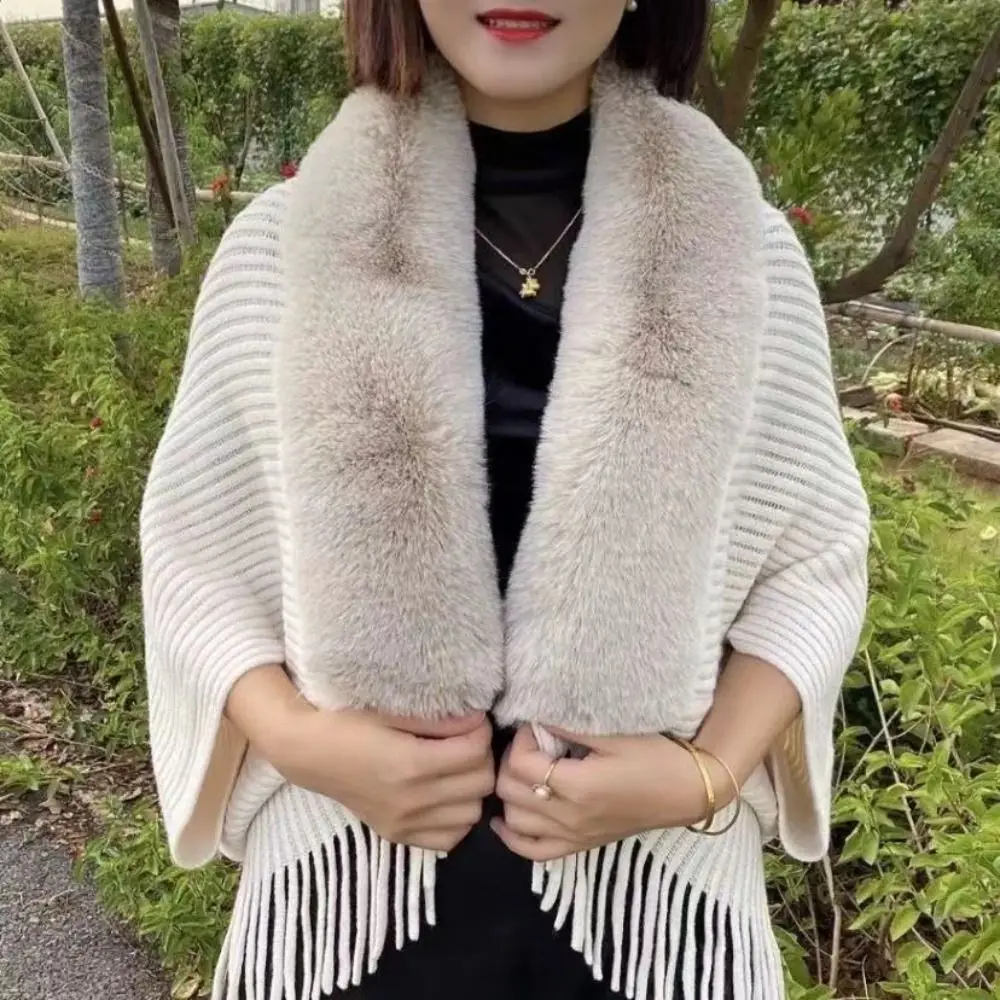 여성용 이브닝 드레스 카디건 케이프 겨울 따뜻한 니트 숄 인조 모피 칼라 랩