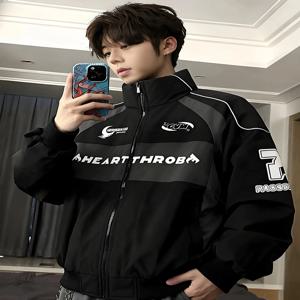 아메리칸 하이 스트리트 레이싱 자켓 남성용 겨울 패션 브랜드 하이엔드 스포츠 브레드 슬리 패치워크 다운 코튼 코트