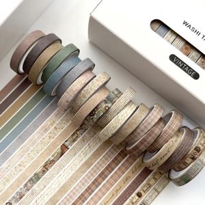 20롤/박스 레트로 빈티지 와시 테이프 꽃무늬 플래드 패턴 DIY 스크랩북 저널링 휴일 장식 용품 소녀 학생용