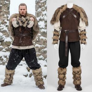 중세 르네상스 무릎 길이 의상 화려한 의상 인조 모피 의상 전사 남성 바이킹 할로윈 카니발 LARP