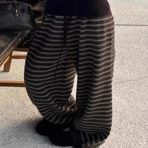 Y2K 여성 하라주쿠 블랙 스트리트웨어 와이드 레그 스트라이프 스웨트팬츠 배기 오버사이즈 팬츠 그런지 스트레이트 트라우저 2000년대 알트 의류