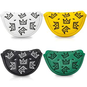1pc 치즈 크라운 디자인 골프 퍼터 커버, 소형 하프 말렛 반원형 헤드 커버, 프리미엄 자수가 있는 PU 소재