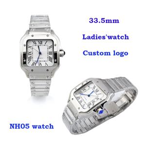새로운 33.5mm 여성용 NH05 맞춤형 로고 사각 시계 고품질 스테인리스 스틸 오토매틱 시계 NH05 NH06 무브먼트 시계