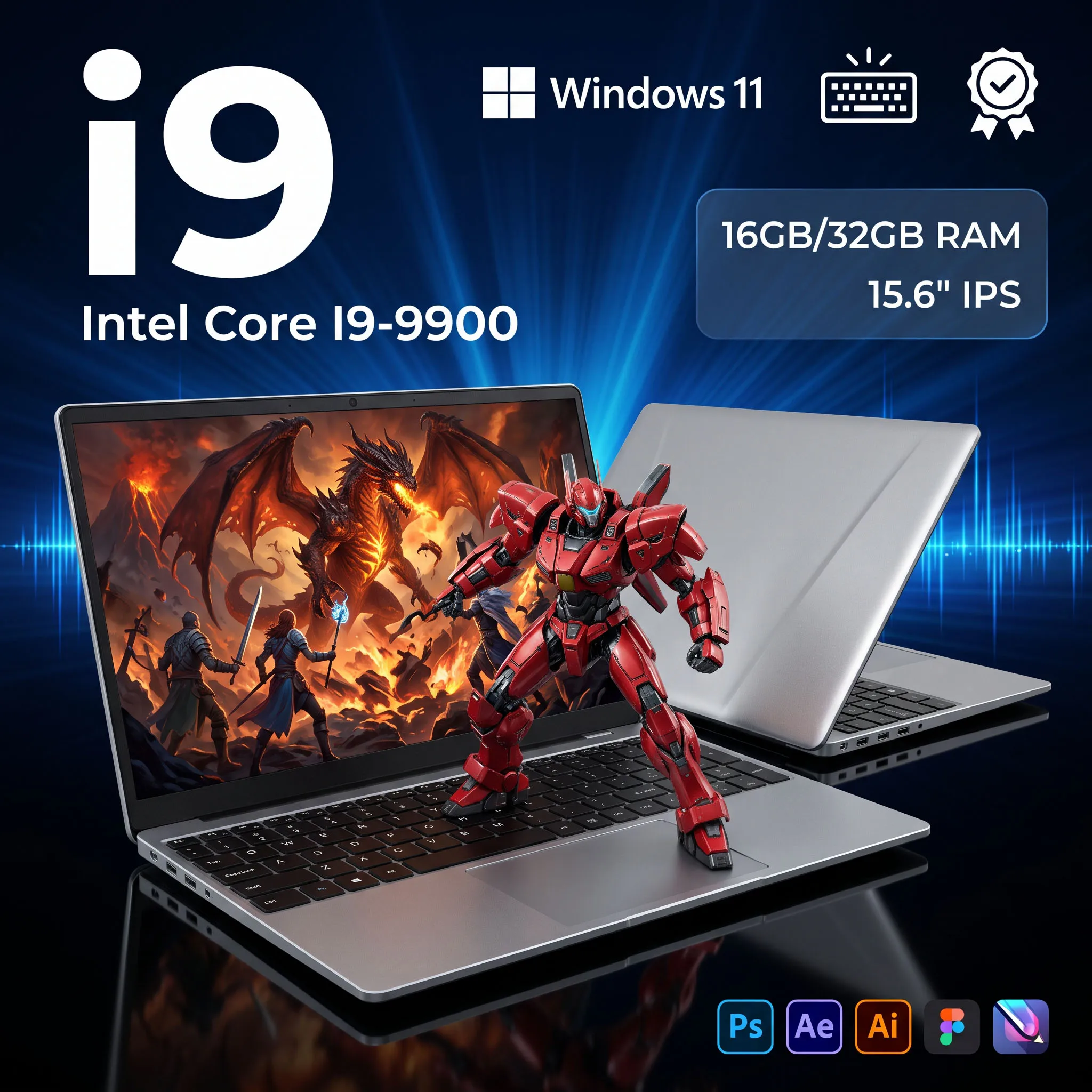 2026년 신형 15.6인치 초슬림 노트북 인텔 코어 I9-9900 32GB RAM 2TB SSD 1080P FHD 윈도우 11 고성능 휴대용 노트북