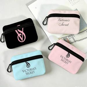 V-Victorias-Fashion-S-Secret 컴팩트 옥스퍼드 천 지퍼 파우치 탈부착 가능한 카라비너 ​​미니 동전 및 열쇠 지갑