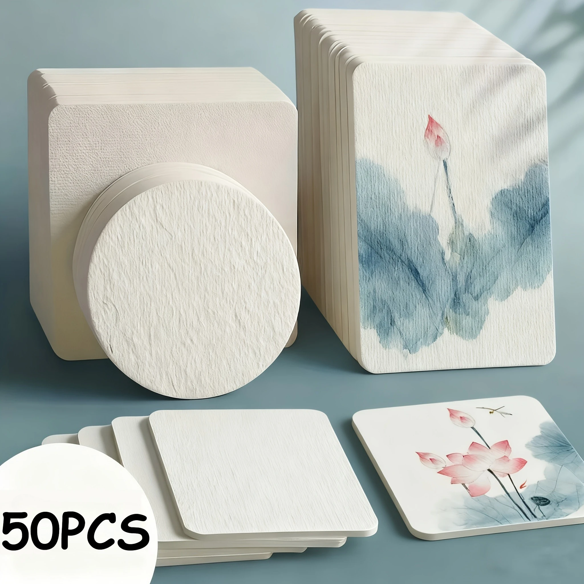 50Pcs 300g 빈 수채화 종이 카드 휴대용 엽서 사각형 라운드 두꺼운 스케치 종이 수채화 그림 학교 용품