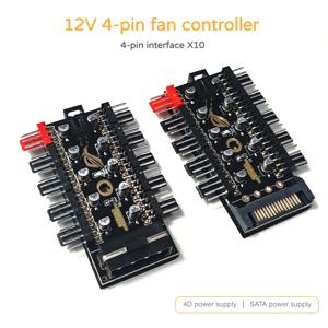 12V 4핀 PWM 팬 컨트롤러 허브, 10방향 팬 분배기, PC 케이스 냉각 팬용 SATA/4D 전원 공급 장치
