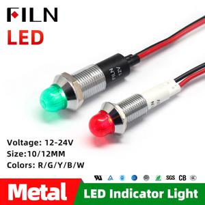 FILN 10mm LED 표시 등 12V 24V 110V 220V 빛 방수 IP67 금속 신호 램프 빨간색 노란색 파란색 녹색 흰색 파일럿 빛