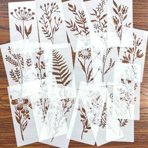 18pcs DIY 꽃 그림 스텐실, 나무에 대 한 재사용 가능한 플라스틱 템플릿, 스프레이 그림 및 낙서에 대 한 종이 공예 용품