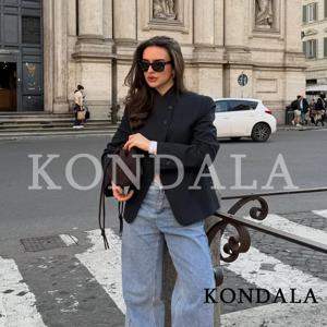 KONDALA 여성 통근 핀스트라이프 블레이저 하이넥 버튼 스트라이프 해킹 블레이저 2026 봄 여름 트렌드 하이 스트리트 레이디 블레이저