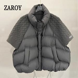 ZAROY 여성용 코튼 조끼 자켓 가을 겨울 루즈 캐주얼 스탠드 칼라 포켓 퍼퍼 조끼 코트 트렌디 아우터웨어 куртка