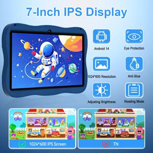 7인치 어린이용 태블릿 안드로이드 14 4GB RAM 64GB ROM 자녀 보호 기능 듀얼 카메라 충격 방지 케이스 3500mAh 어린이용 소프트웨어