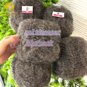 솔트&페퍼 컬러 4C 아프로 킹키 벌크 100% 인모 드레드락 익스텐션용 30g/팩 로크 수리 브레이딩 트위스트 타이트 아프로 헤어