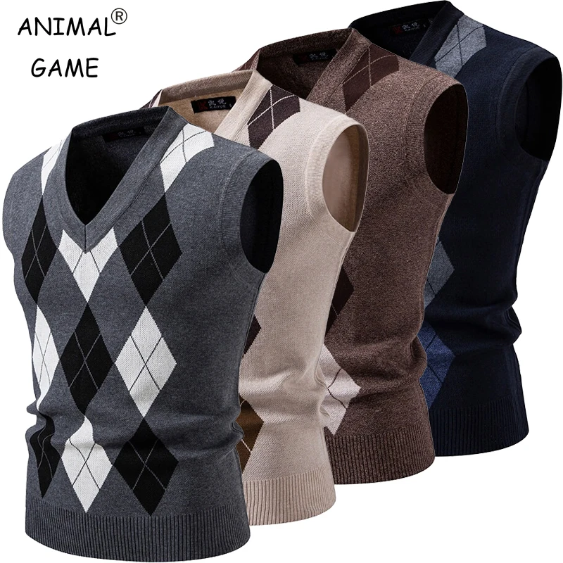 New Mens Argyle 니트웨어 조끼 V 넥 민소매 캐주얼 슬림 피트 풀오버 니트 스웨터 야외 streetwear 캐주얼 탱크 탑