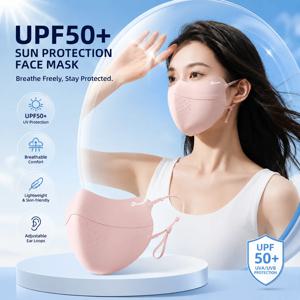 여성용 3차원 지지형 자외선 차단 마스크, 샤 아이스 실크 통기성 눈 보호, UV 차단, UPF50+ 쿨링 마스크