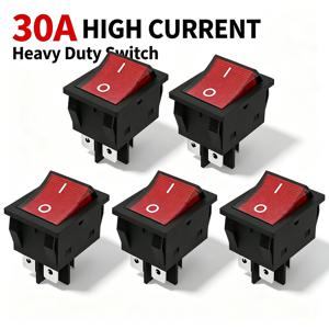 5PCS 30A 250V KCD2 KCD4 로커 스위치 DPST 4 핀 레드 라이트 120V 로커 토글 스위치 ON OFF 헤비 듀티 T125
