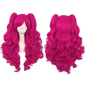 HAIRJOY ​​합성 머리 가발 핑키 파이 코스프레 가발 긴 곱슬 레드 핑크 코스프레 가발 로즈 네트