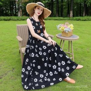 중년 여름용 면 민소매 A라인 나시 롱스커트 롱 원피스 슬림핏 라운드넥 시원한소재 엄마옷 면소매 원피스