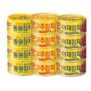 동원 라이트스탠다드 150G 4캔 +고추참치 150G 4캔 + 야채참치 150G 4캔