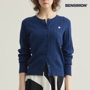 BENSIMON 벤시몽 여성 시그니처 케이블 니트 가디건 라운드넥 면혼방 데일리 가디건
