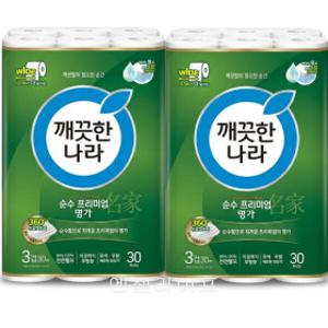깨끗한나라 순수 프리미엄 명가 30m 30롤 2팩  광폭107mmx30롤 2팩 100%천연펄프  3겹