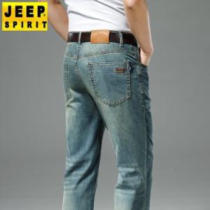 JEEP SPIRIT봄 여름 신상 남성 빈티지 청바지 캐주얼 워싱 팬츠 와이드 일자 스판 자수 얇은 3005