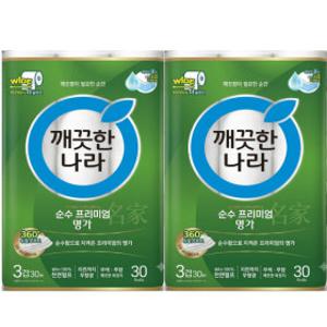 깨끗한나라 순수 프리미엄 3겹 와이드 107MMx30Mx30롤x2팩