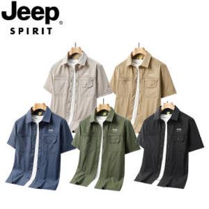 지프스피릿 JEEP SPIRIT 봄여름 신상 반팔 솔리드 셔츠 남성 여름 얇은 캐주얼 루즈핏 칼라 반팔 셔츠