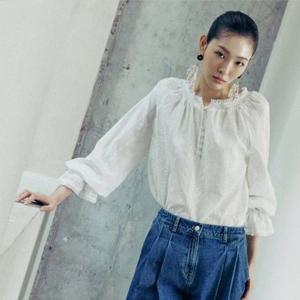 [TV상품]르네크루 아사면 자카드 레이스 블라우스
