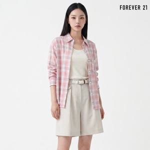 [기한한정 5%다운쿠폰] [포에버21] 체크 카라 루즈핏 긴팔 셔츠 (FTDBBL009)