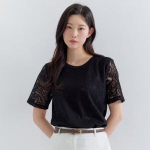 [지센] (2컬러) 레이스 블라우스형 반팔 티셔츠 LFTSP503