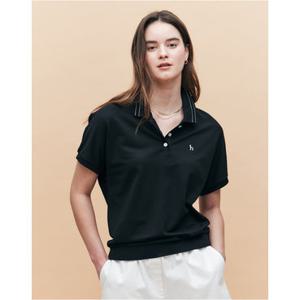 헤지스 여성 25SS 반값세일블랙 릴렉스핏 피케 반소매 카라 티셔츠 HSTS5BC35BK