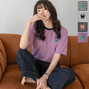 키첼 [10%추가쿠폰][모던핏T] 오플레 스트라이프 자수 반팔 티셔츠