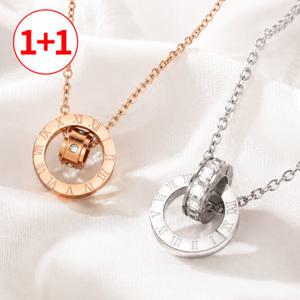 1＋1 변색없는 써지컬 목걸이 오링크 로마숫자 링 12mm 14mm 로즈골드 실버 링 팬던트 여성 여자 쥬얼리 주얼리 악세사리 패션 데일리 로고 심플 고급 우정 커플 레이어드