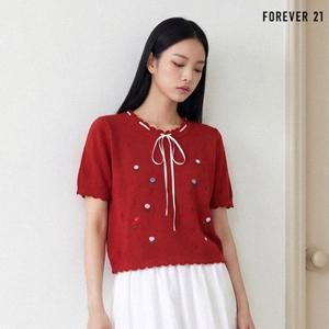 [5%추가다운쿠폰][포에버21] 러블리 플라워 자수 리본 니트 (FTDBNT041)